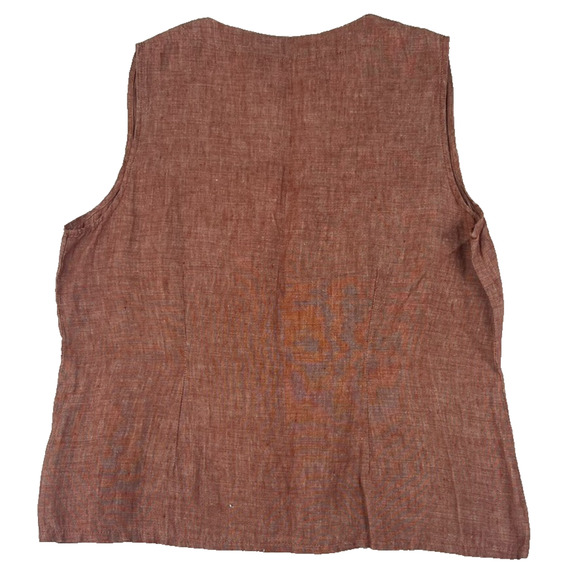 Flax Tank Top Women's Size Small Red Rust Linen Faux Button Up Sleeveless - Picture 2 of 7